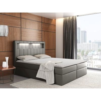 Lit continental Baltimore 131, Unique, Gris, Faux cuir, Disponible
