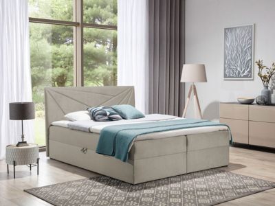 Lit continental Baltimore 144, Double, Brun clair, Tissu, Disponible