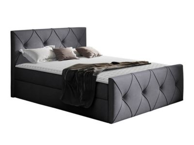 Lit continental Baltimore 150, Double, Gris, Tissu, Disponible