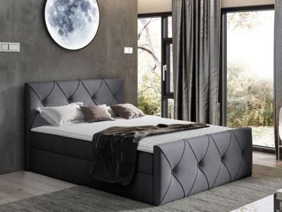 Lit continental Baltimore 150, Double, Gris, Tissu, Disponible