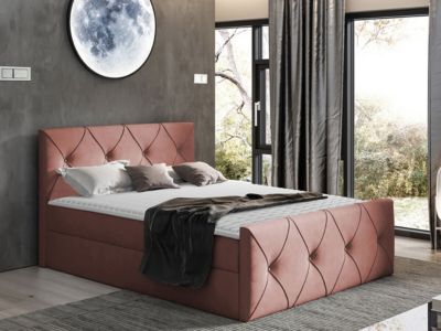 Lit continental Baltimore 150, Double, Rose, Tissu, Disponible