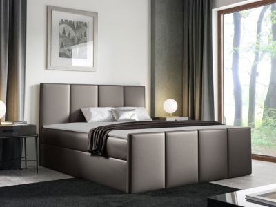 Lit continental Baltimore 154, Double, Gris, Faux cuir, Disponible