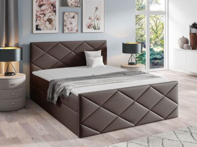 Lit continental Baltimore 155, Double, Marron, Tissu, Disponible