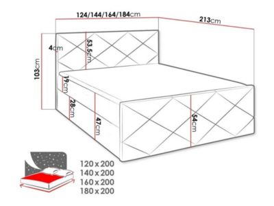 Lit continental Baltimore 155, Double, Marron, Tissu, Disponible