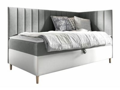 Lit continental Baltimore 164, Unique, Gris, Faux cuir, Disponible