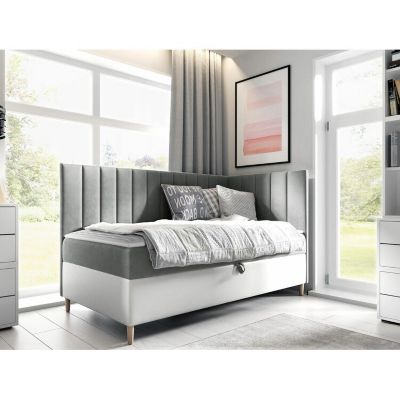 Lit continental Baltimore 164, Unique, Gris, Faux cuir, Disponible