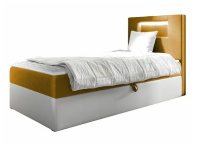 Lit continental Baltimore 169, Unique, Jaune, Faux cuir, Disponible