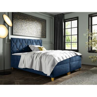 Lit continental Baltimore 176, Double, Bleu, Tissu, Disponible