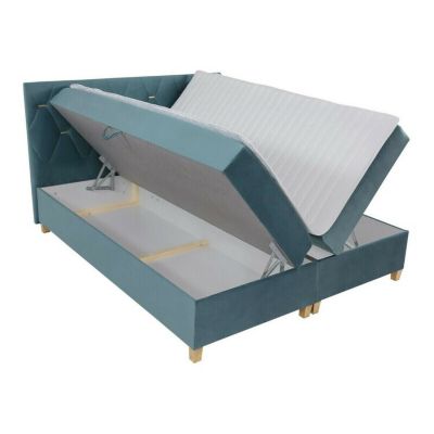 Lit continental Baltimore 176, Double, Bleu, Tissu, Disponible