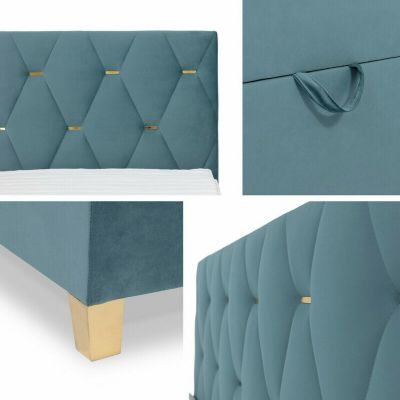 Lit continental Baltimore 176, Double, Bleu, Tissu, Disponible