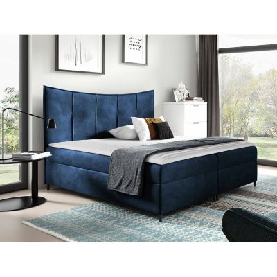 Lit continental Baltimore 178, Double, Bleu, Tissu, Disponible