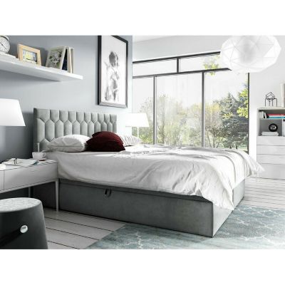 Lit continental Baltimore 181, Double, Gris, Tissu, Disponible