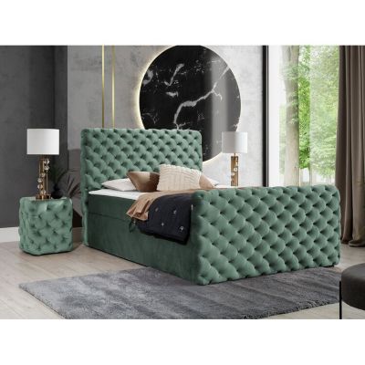 Lit continental Baltimore 186, Double, Turquoise, Tissu, Disponible