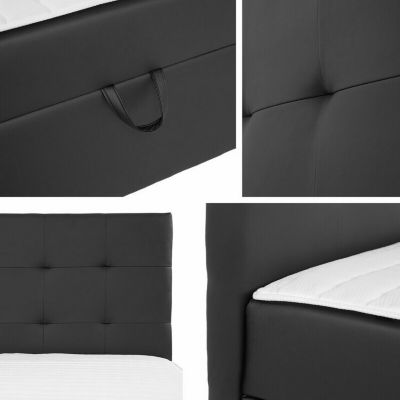 Lit continental Comfivo 196, Double, Noir, Faux cuir, Disponible