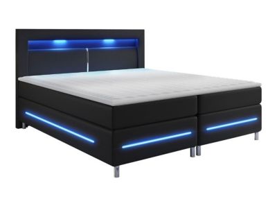 Lit continental Nashville 109, Double, Noir, Faux cuir, Disponible