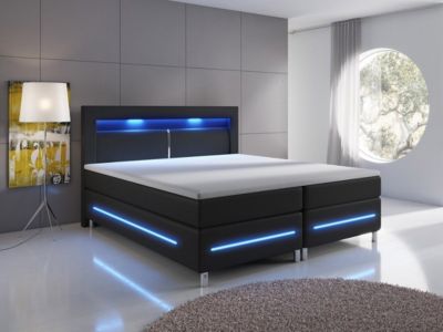 Lit continental Nashville 109, Double, Noir, Faux cuir, Disponible