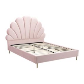 Lit coquillage 140 x 190 cm  - Velours - Rose - LIVAYA