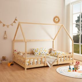 Lit d'Enfant Design Forme Maison Sisimiut Pin 200 x 120 cm naturel en.casa