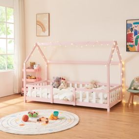 Lit d'Enfant Design Forme Maison Sisimiut Pin 200 x 90 cm Rose Blanc Mat Laqué en.casa