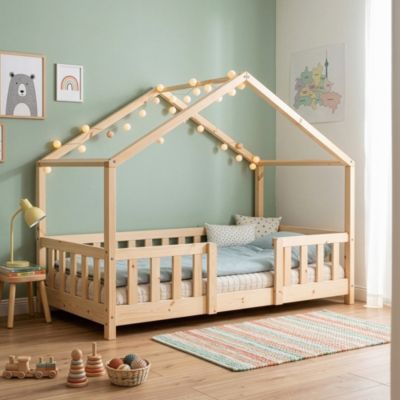 Lit d'enfant en forme de maison Treviolo 80 x 160 cm bois de pin naturel en.casa