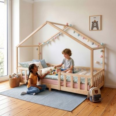 Lit d'enfant en forme de maison Treviolo 90 x 200 cm bois de pin naturel en.casa