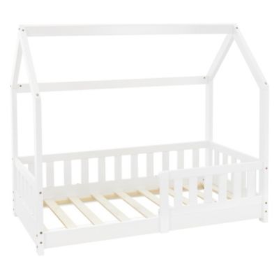 Lit d'enfant ML-Design 140x70cm blanc en bois de pin avec toit et sommier protection contre chutes
