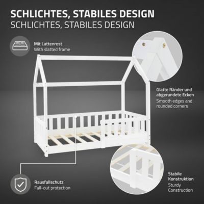 Lit d'enfant ML-Design 140x70cm blanc en bois de pin avec toit et sommier protection contre chutes