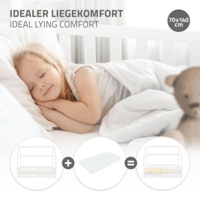 Lit d'enfant ML-Design 140x70cm blanc en bois de pin avec toit et sommier protection contre chutes