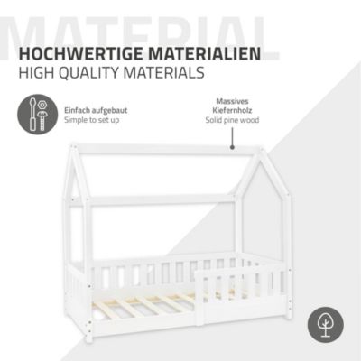 Lit d'enfant ML-Design 140x70cm blanc en bois de pin avec toit et sommier protection contre chutes