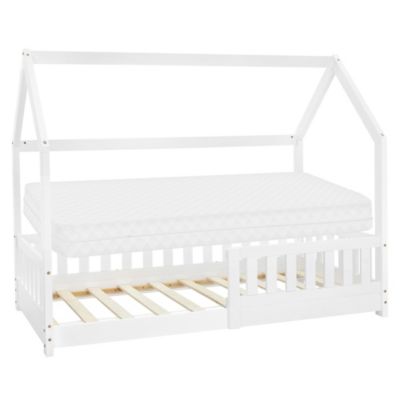 Lit d'enfant ML-Design 80x160 cm naturel bois de pin massif style maison avec matelas et protection