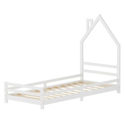 Lit d'enfant ML-Design 90x200cm blanc forme maison en bois de pin avec sommier à lattes sans matelas