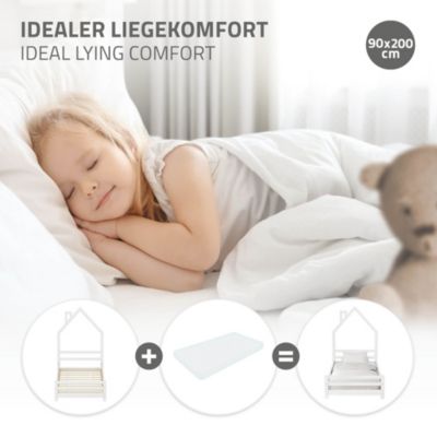 Lit d'enfant ML-Design 90x200cm blanc forme maison en bois de pin avec sommier à lattes sans matelas