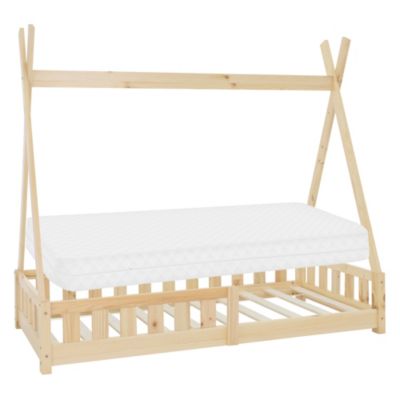 Lit d'enfant ML-Design Tipi 80x160cm naturel en bois de pin massif avec sommier matelas style indien