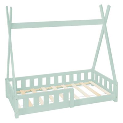 Lit d'enfants ML-Design Tipi 70x140 cm vert menthe maison indien bois de pin sommier clôture de jeu