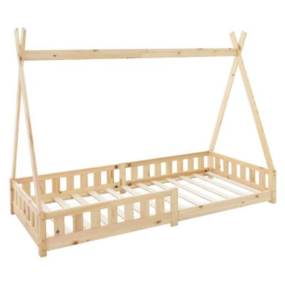 Lit d'enfants ML-Design Tipi 90x200 cm naturel indien en bois de pin avec sommier et clôture de jeu