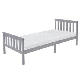 Lit d'enfants simple en bois de pin gris sommier à lattes + matelas 90x200 cm