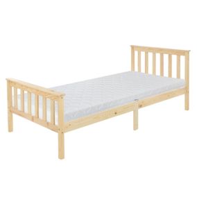 Lit d'enfants simple en bois de pin naturel sommier à lattes + matelas 90x200 cm