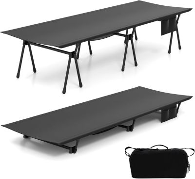 Lit de Camp 1 Personne,Hauteur Réglable 15/40,5 cm, Supports Télescopiques,Sac de Transport,Charge 150 KG, 193 x 70 CM