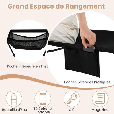 Lit de Camp 1 Personne,Hauteur Réglable 15/40,5 cm, Supports Télescopiques,Sac de Transport,Charge 150 KG, 193 x 70 CM