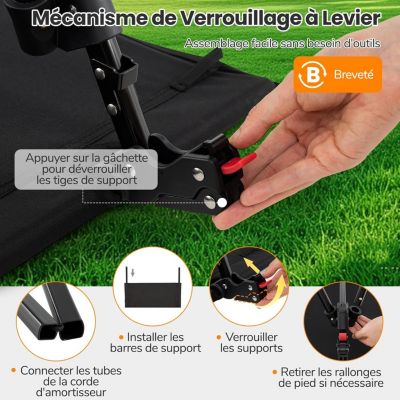 Lit de Camp 1 Personne,Hauteur Réglable 15/40,5 cm, Supports Télescopiques,Sac de Transport,Charge 150 KG, 193 x 70 CM