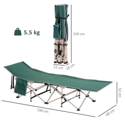 Lit de camp camping pliable 190 x 68 x 52 cm max. 150 Kg sac transport inclus acier oxford vert