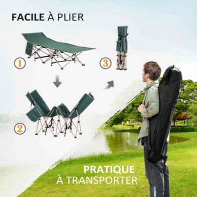 Lit de camp camping pliable 190 x 68 x 52 cm max. 150 Kg sac transport inclus acier oxford vert