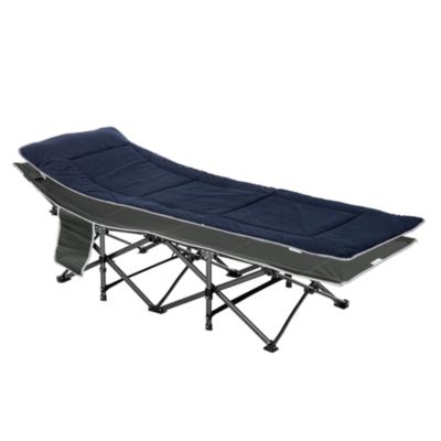 Lit de camp lit d'appoint pliable - pochette rangement, tétière, sac de transport, matelas inclus métal Oxford gris bleu