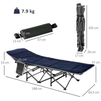 Lit de camp lit d'appoint pliable - pochette rangement, tétière, sac de transport, matelas inclus métal Oxford gris bleu