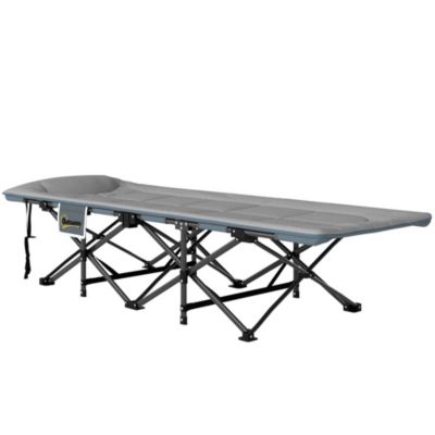 Lit de camp pliable matelassé grand confort tétière intégré - poche latérale rangement - gris