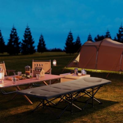 Lit de camp pliable matelassé grand confort tétière intégré - poche latérale rangement - gris