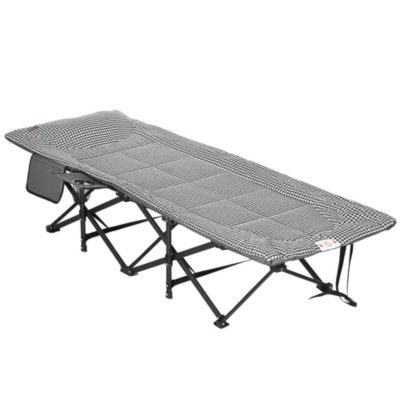 Lit de camp pliable portable design sac de transport matelas intégré motif pied-de-poule noir blanc