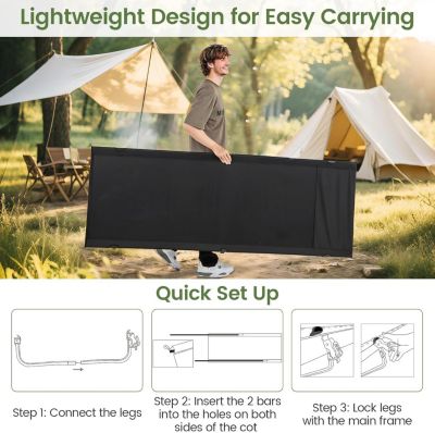 Lit de Camp Plialbe 1 Personne,Ultra Leger en Alliage d'Aluminium, Sac Transport, Poche Latérale,Charge 150 KG,193x70x18CM