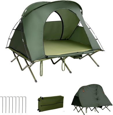 Lit de Camping avec Auvent de Pluie Tente Exterieure pour 1/2 Personne Charge Maximale 150KG (2 Places, Vert)