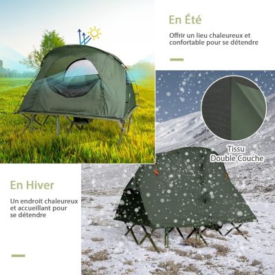 Lit de Camping avec Auvent de Pluie Tente Exterieure pour 1/2 Personne Charge Maximale 150KG (2 Places, Vert)